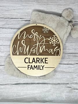 Merry Christmas Snowflake Family Sign-Wood
